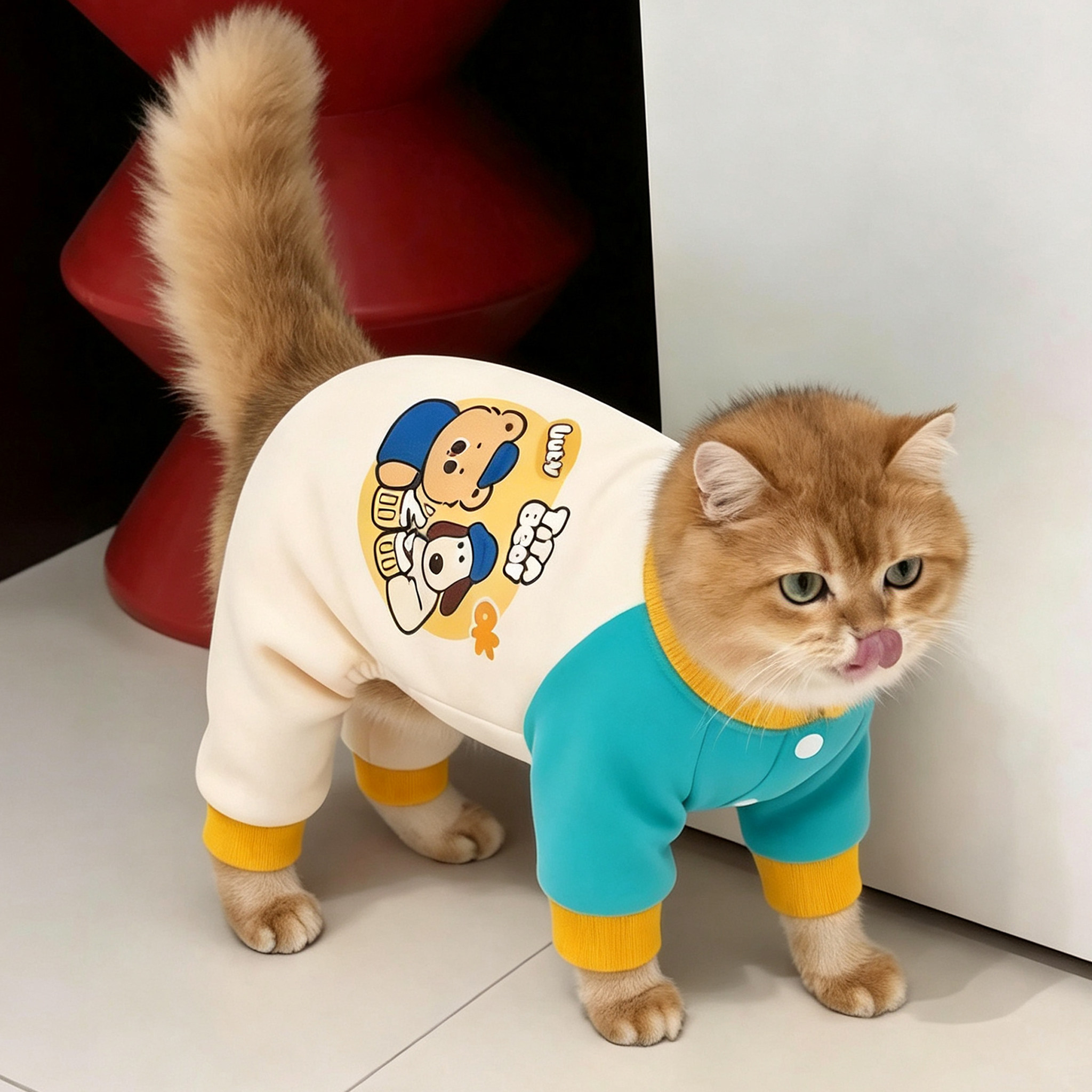 秋季猫咪衣服可牵引印花小熊四脚