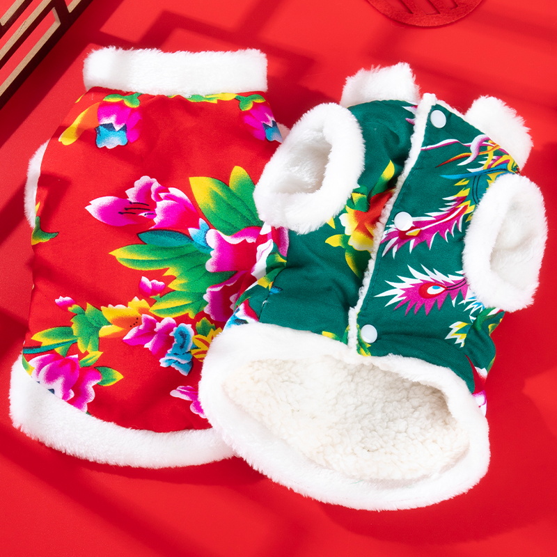 猫咪衣服冬季保暖东北大花唐装