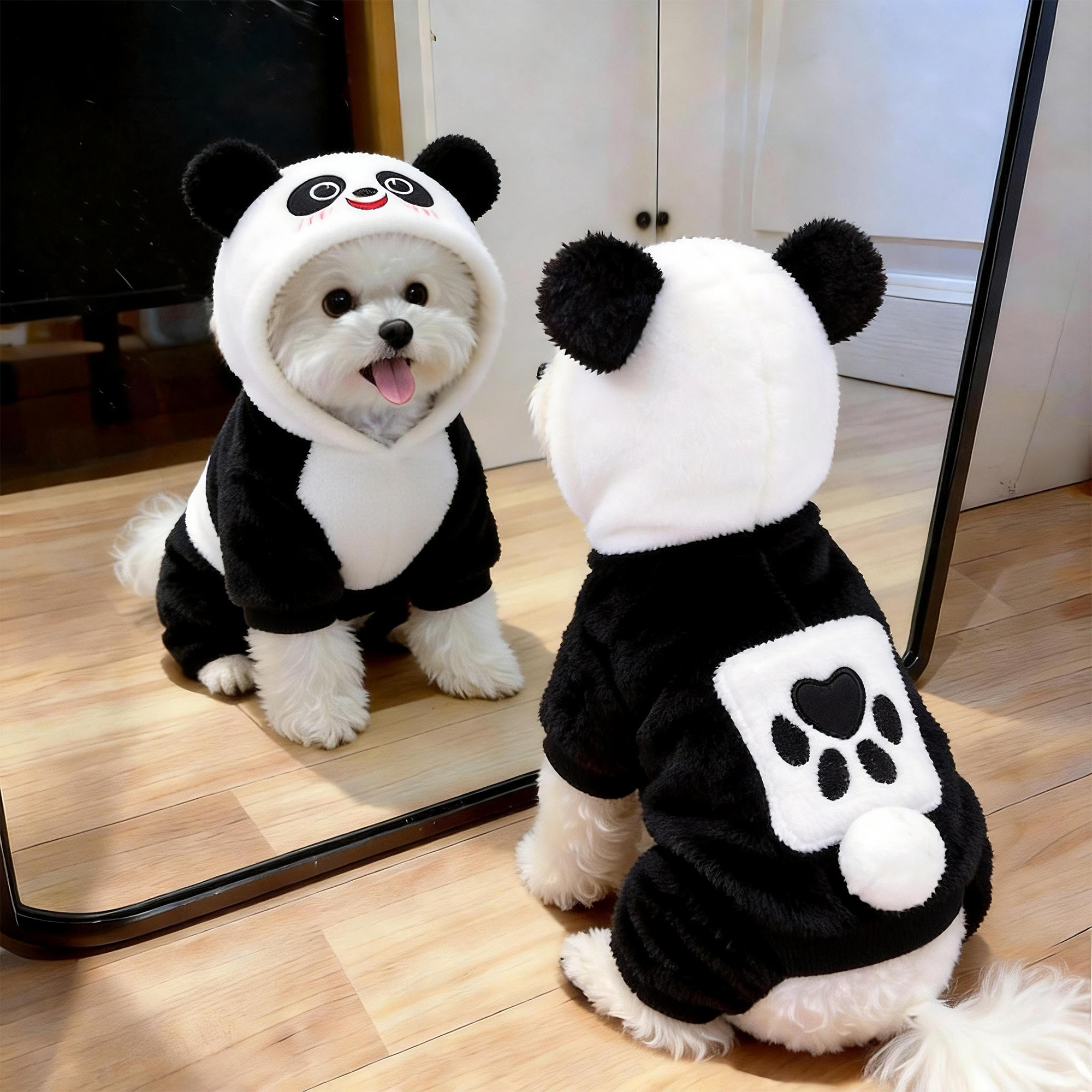狗狗衣服加绒连帽熊猫变身装冬季