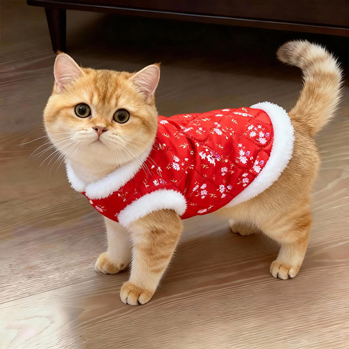 猫咪衣服冬季保暖小碎花新年加绒
