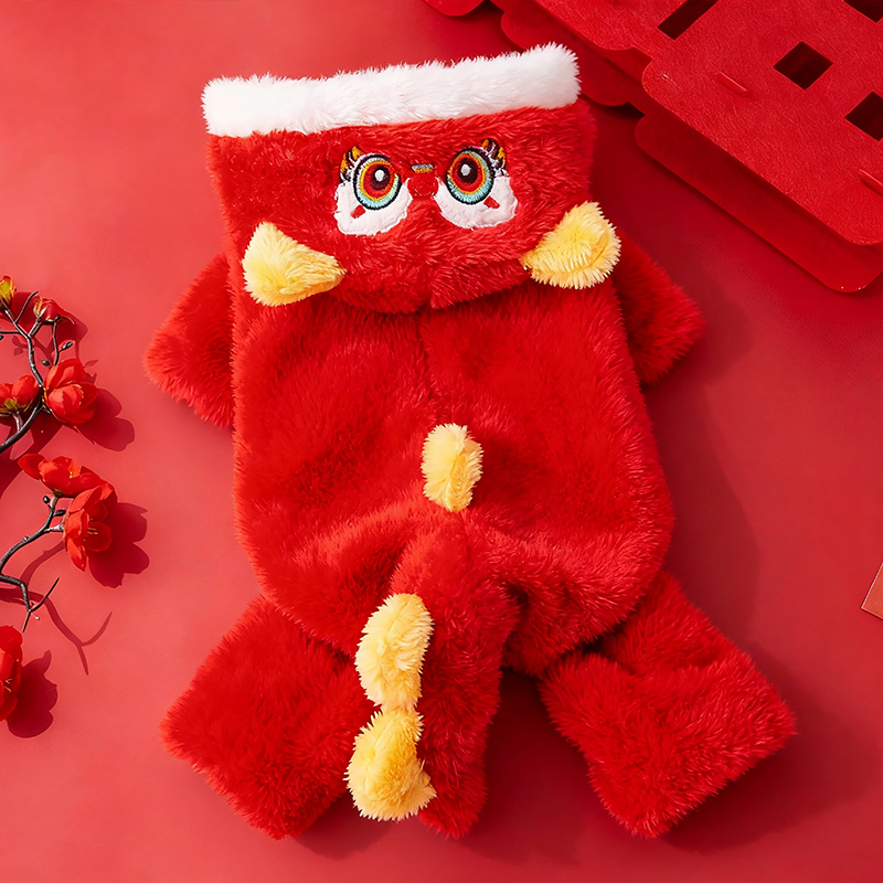 猫咪衣服喜庆红狮四脚衣过年保暖布偶英短德文宠物狗狗防掉毛唐装