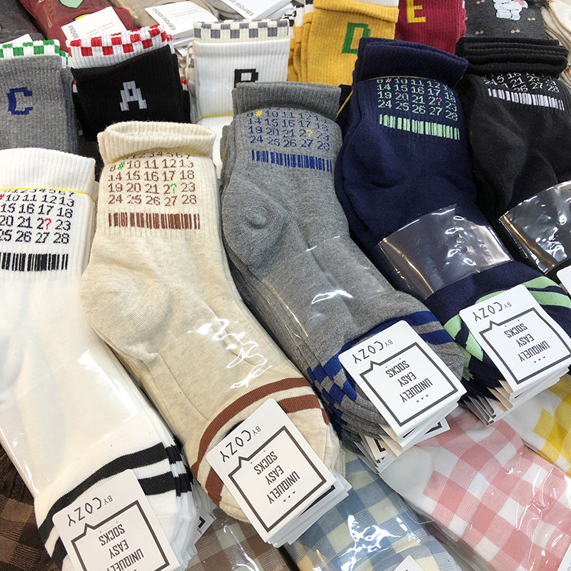 韩国cozy潮牌网红日历数字ins中筒袜女袜东大门时尚运动吸汗棉袜
