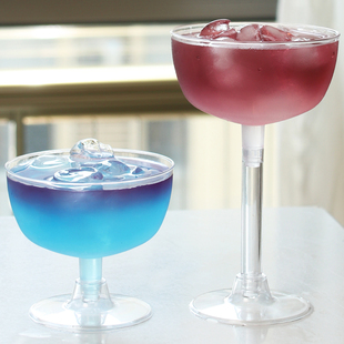 200ml高脚红酒香槟冰淇淋慕斯布丁杯子一次性硬塑料透明厚航空杯