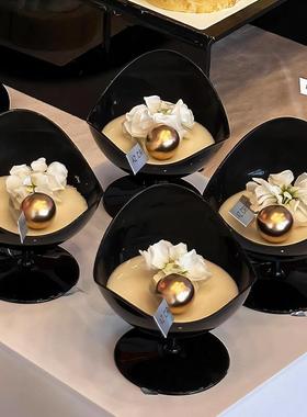 冰淇淋塑料杯高脚蛋糕杯酸奶慕斯杯一次性布丁杯黑色创意甜品杯子