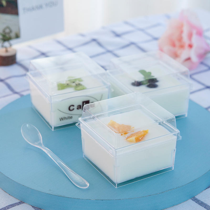 木糠一次性带盖透明方形慕斯杯