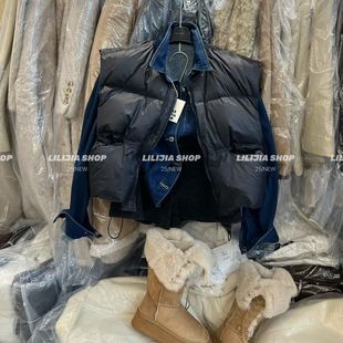 黑色高级感韩式圆领无袖羽绒马甲女短款保暖背心小个子面包服外套