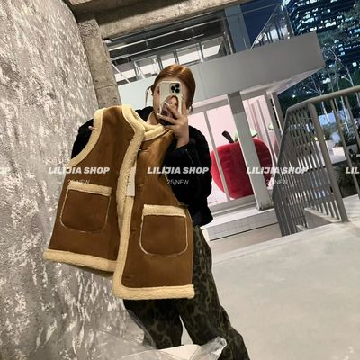 焦糖皮毛一体加绒加厚女马甲