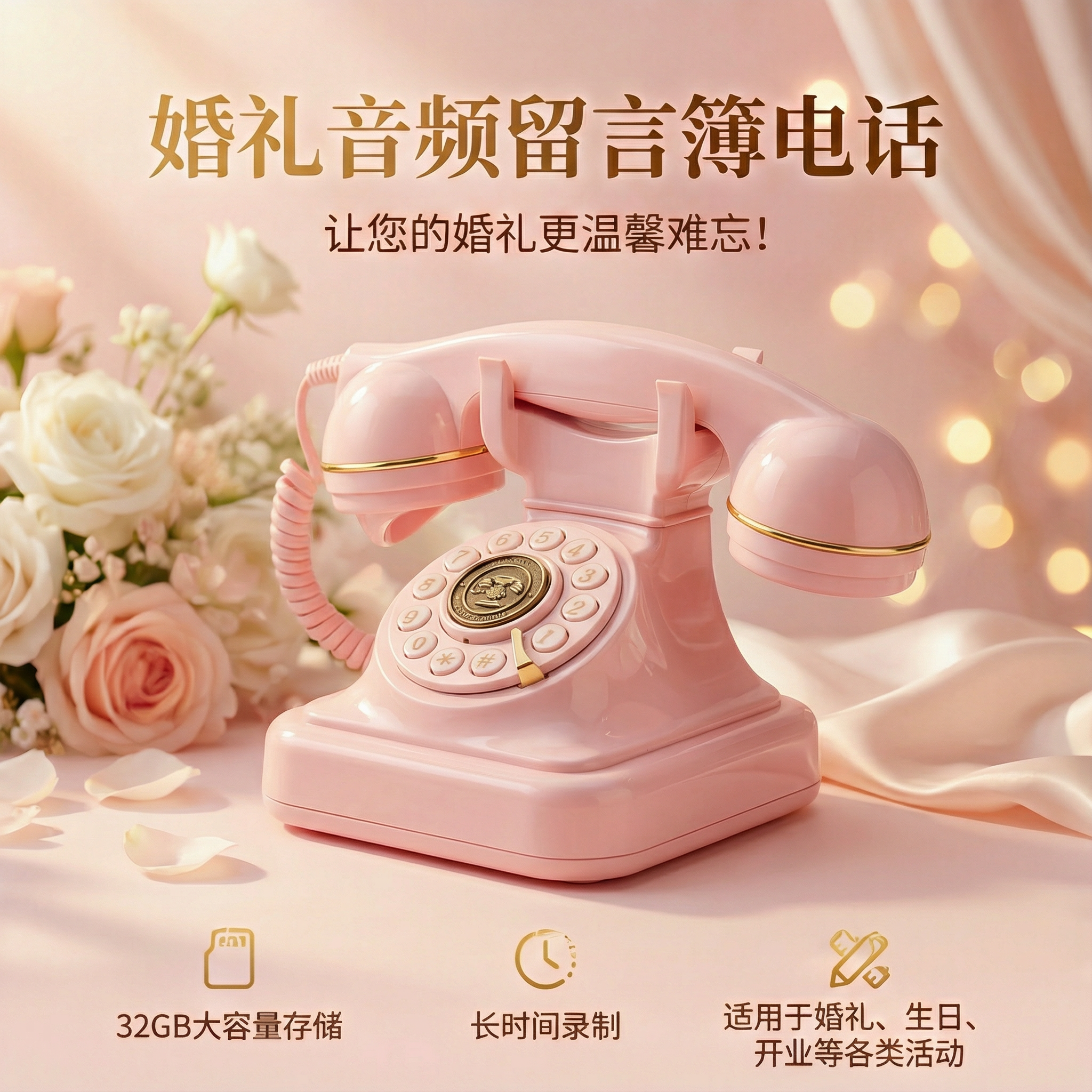 跨境欧式复古婚礼音频留言簿生日聚会语音祝福录音机装饰清新摆件