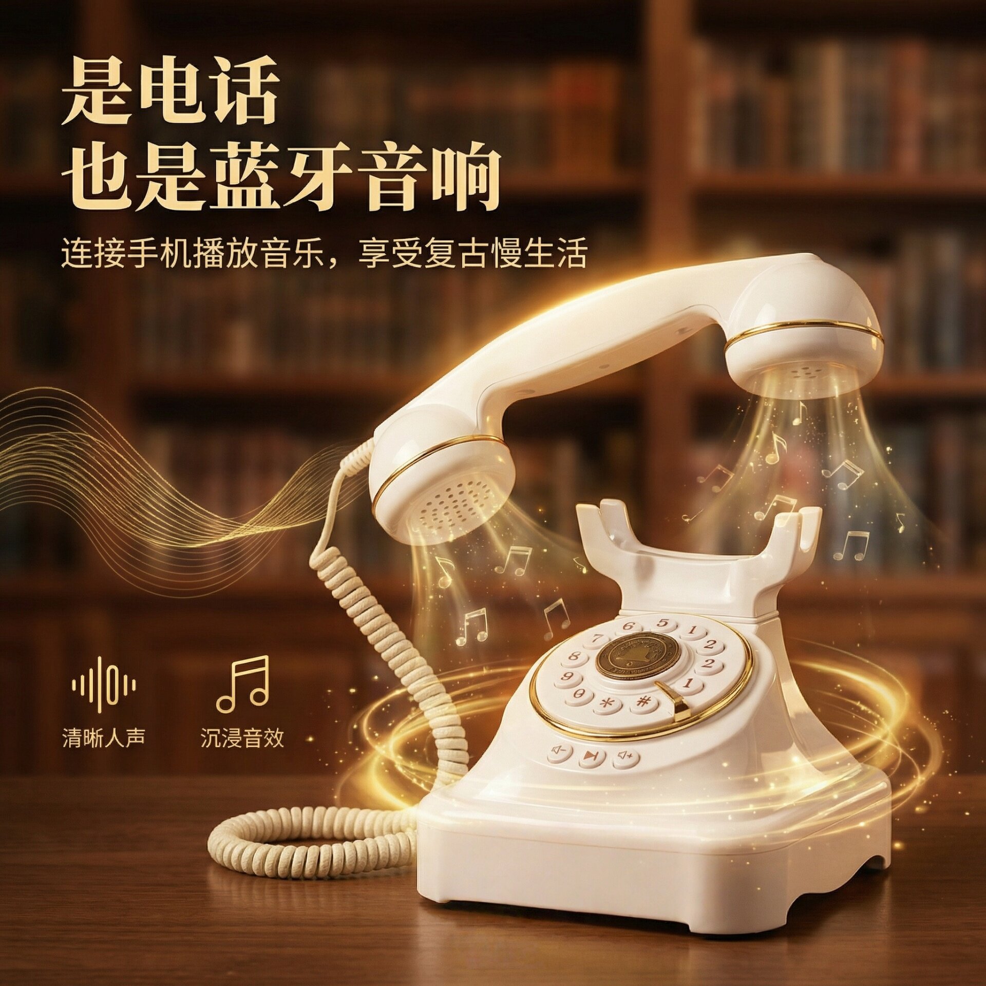 无线蓝牙复古欧式座机连接手机接打电话和播放音乐语音助手防辐射