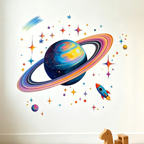 Large Space Planet Wall Decals No Damage Self Adhesive