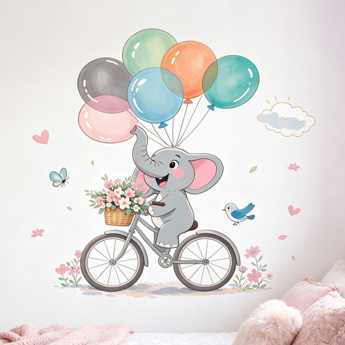 Cute Cartoon Floral Basket Little Elephant Vinyl Girls