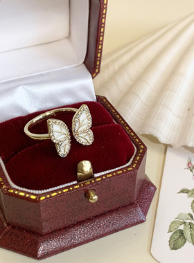 休眠火山◆捕梦蝶 法式白色蝴蝶开口戒指女小众设计气质高级指环