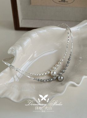 碎银子珍珠吊坠项链女