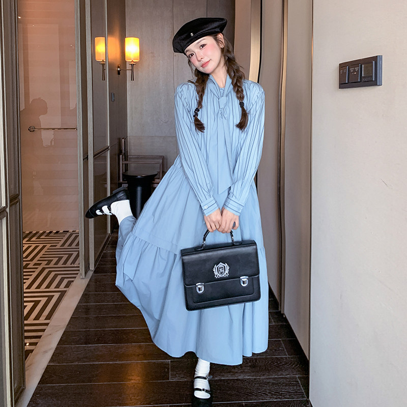 春季新款条纹拼接连衣长裙1532602P135K198,女装连衣裙,浙宝153