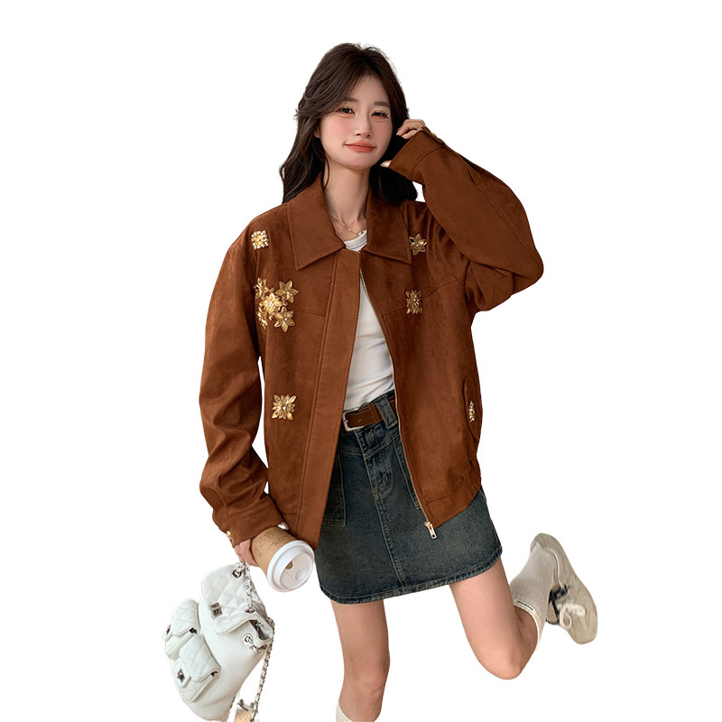 春季新款羊皮绒重工钉钻老钱风外套1532601P160K228,女装短外套,浙宝153