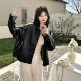 2026春季新款现货韩版立领抽绳宽松皮衣外套1535218P160K258，女装皮衣，浙宝153