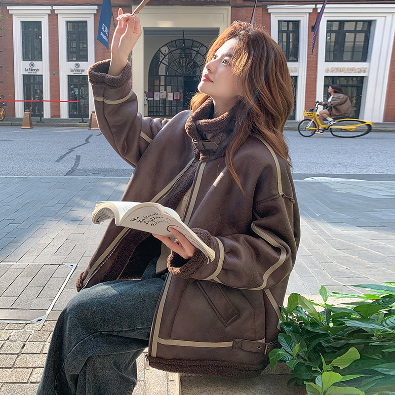 冬季新款现货机车风皮毛一体外套1532496P185K278,女装皮衣,浙宝153