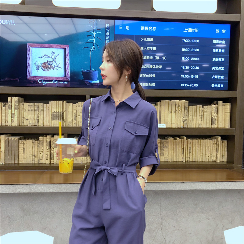 现货主推时尚短袖连身裤纯色工装套装连衣裤B1538812P95控158，女装连体裤，浙宝153