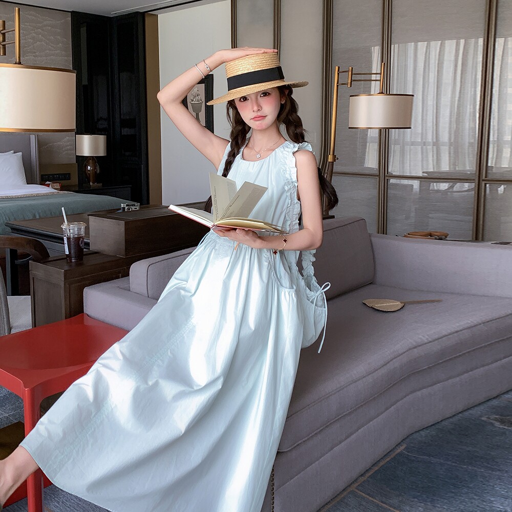 夏季新款现货无袖收腰蓝色连衣裙带包包2621P145K208,女装连衣裙,浙宝153