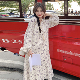 紫色蝴蝶印花连衣裙女2025春秋新款法式高级感收腰显瘦温柔风长裙，女装连衣裙，浙宝153