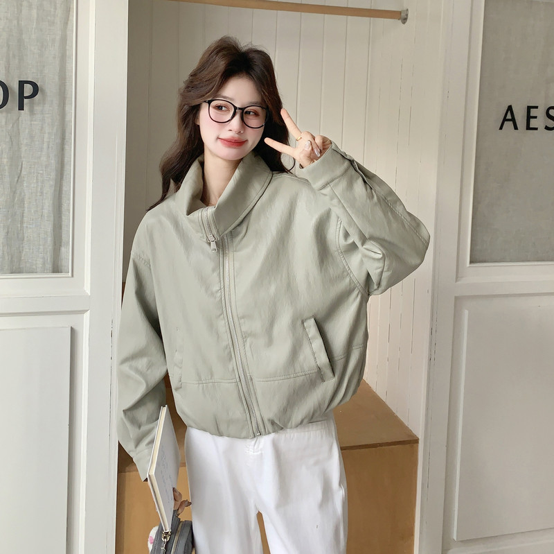 春季新款现货韩版格纹连帽拼接皮衣外套1535203P145K238，女装皮衣，浙宝153