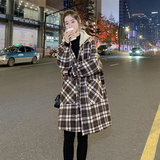 现货加棉冬装针织帽格子中长款呢大衣女1538258P185控268，女装毛呢外套，浙宝153