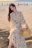 紫色蝴蝶印花连衣裙女2025春秋新款法式高级感收腰显瘦温柔风长裙，女装连衣裙，浙宝153