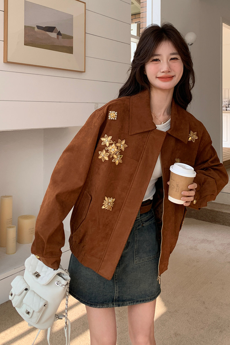 春季新款羊皮绒重工钉钻老钱风外套1532601P160K228,女装短外套,浙宝153