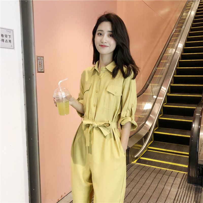 现货2022时尚短袖连身裤纯色工装套装连衣裤B1538812P95控158,女装连体裤,浙宝153