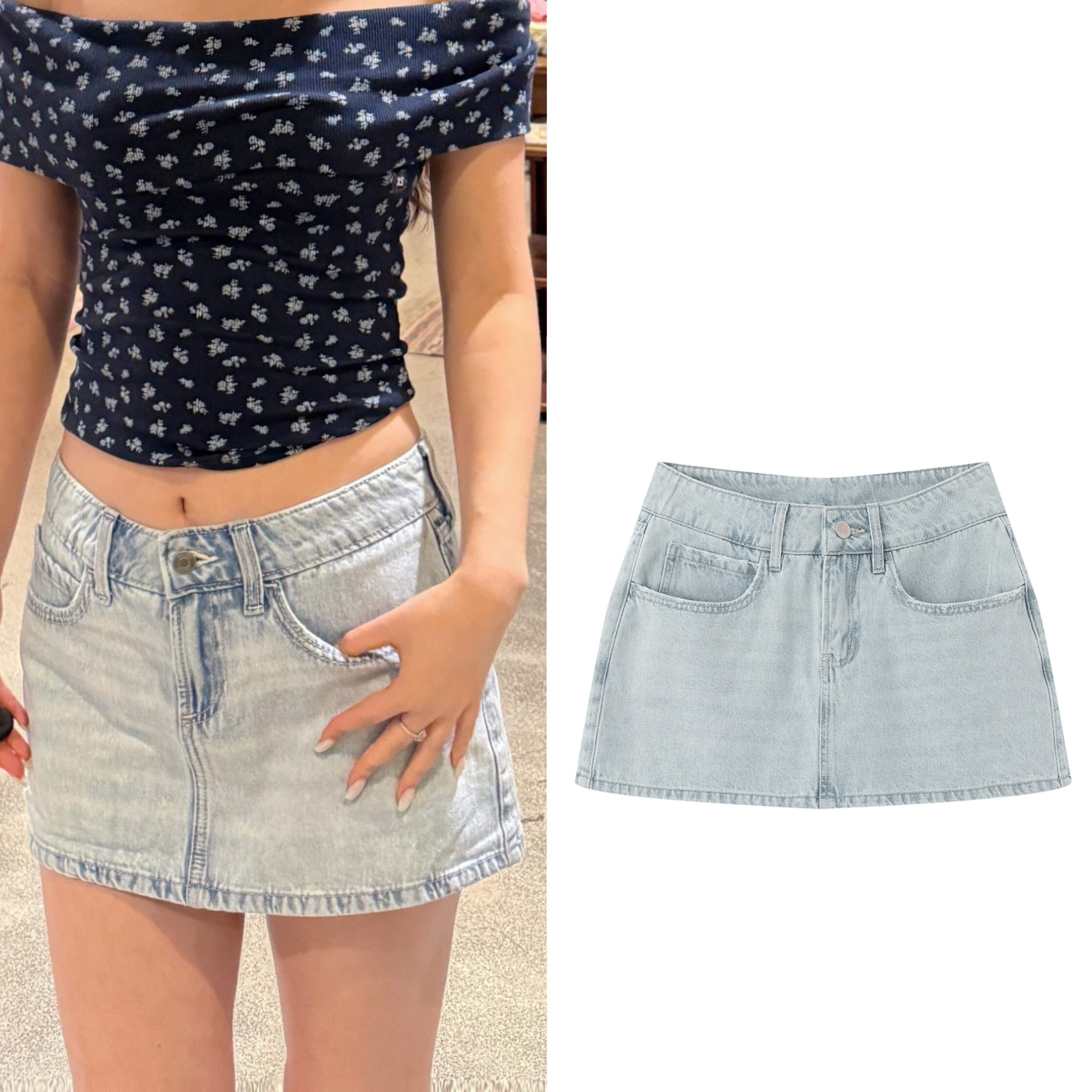 小海鸥牛仔裤裙美式辣妹磨白裙女2025夏季低腰显瘦a字热裤半身裙