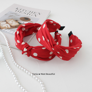 范拉手作时尚红色宽边交叉发箍简约气质波点打结头箍头饰发饰品