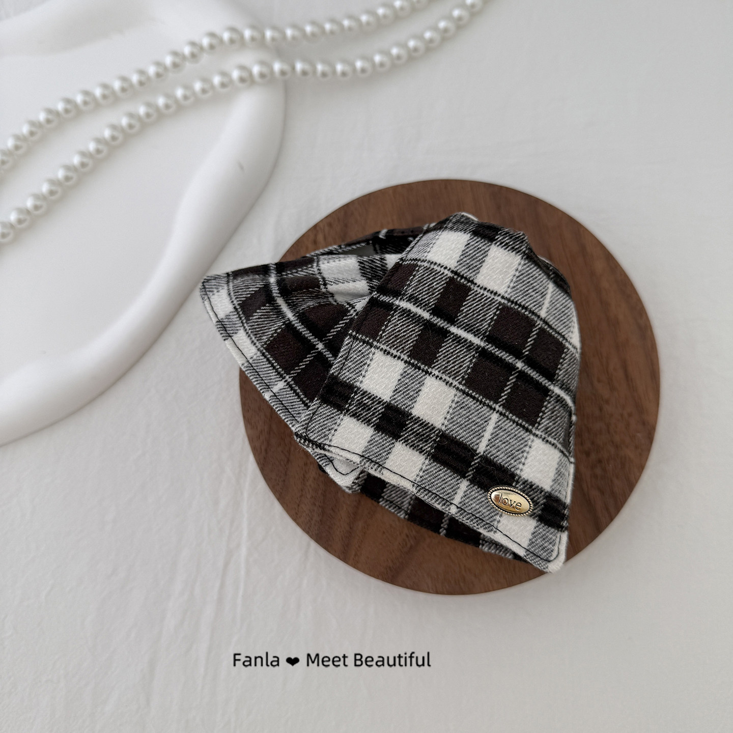 范拉手作秋冬新款磨毛黑白格子贝壳三角抓夹时尚盘发大号发夹头饰