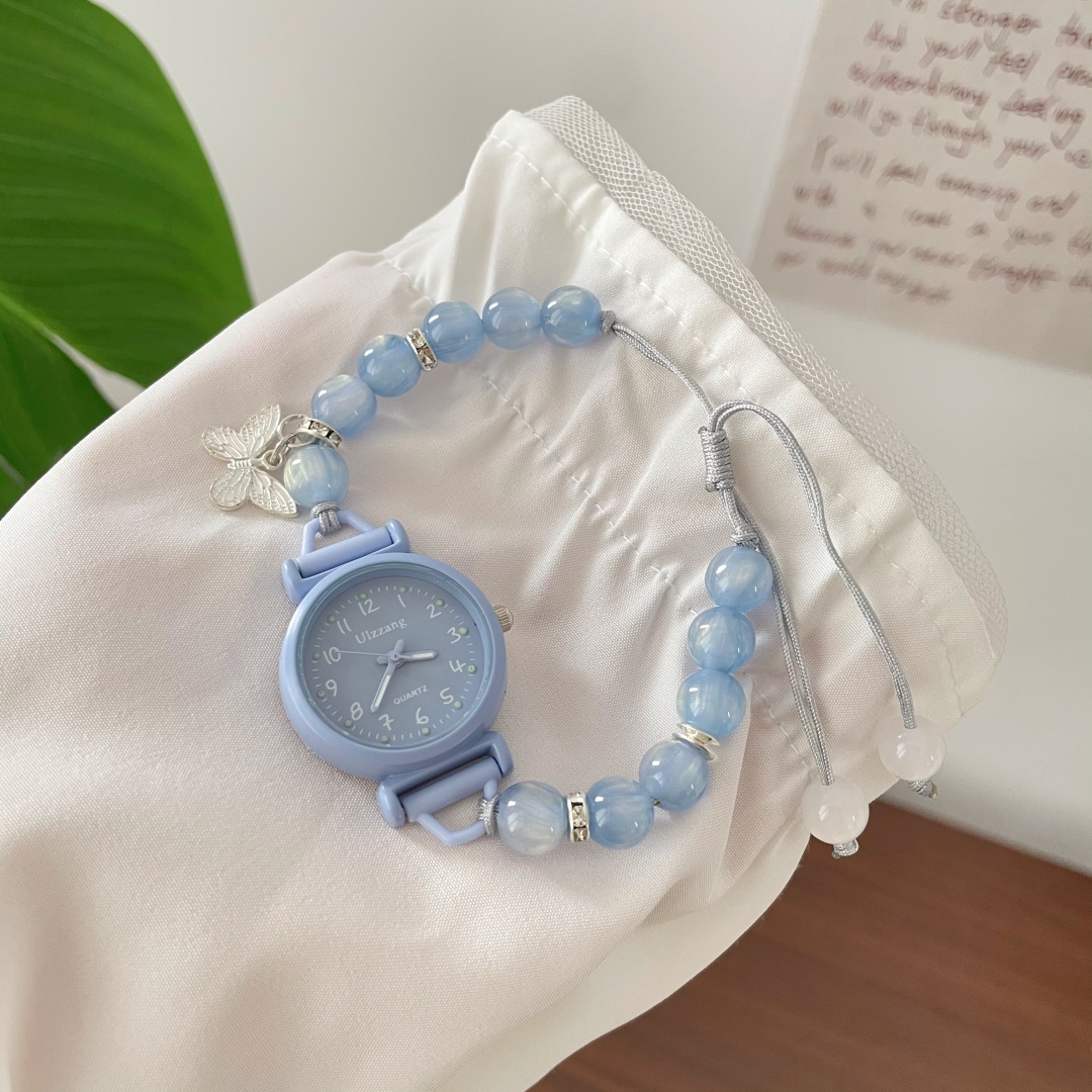 雾霾蓝手表女夜光小众设计ins风高颜值韩系初高中生小清新百搭