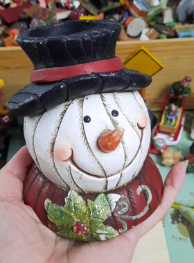 清货处理中古树脂雪人头烛台，默认微瑕不退不换