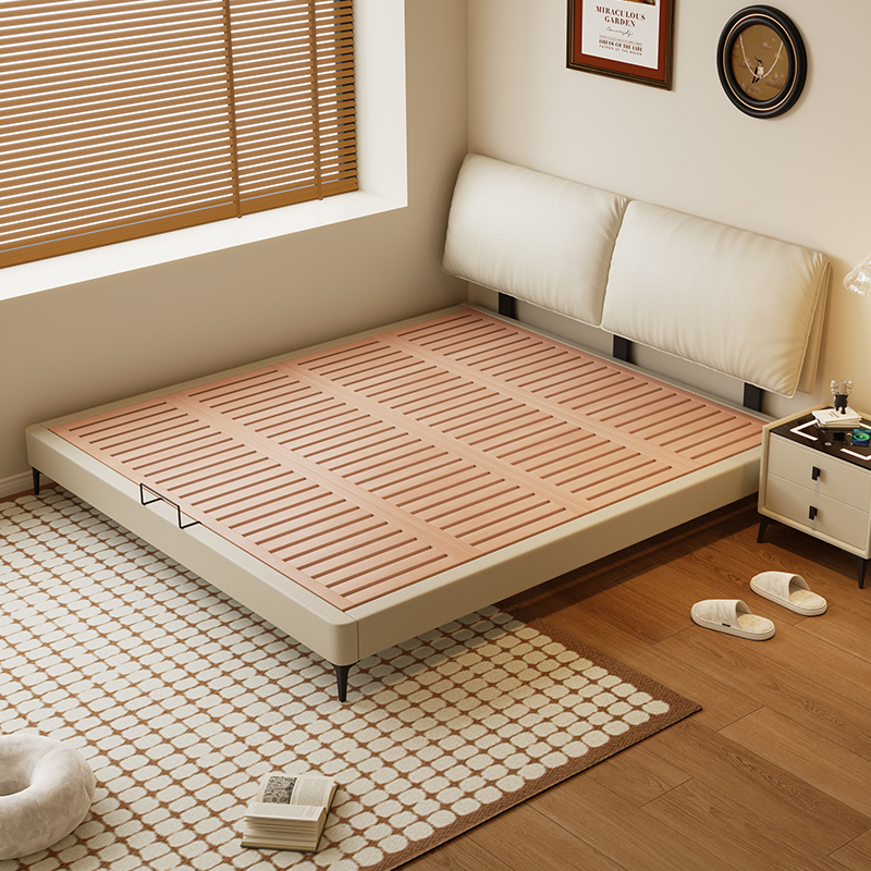 榉木床可储物双人床超薄床头床