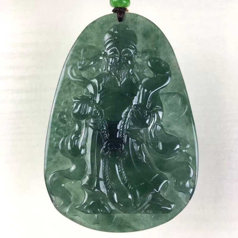 冰种财神挂件玉佩缅甸翡翠送证书