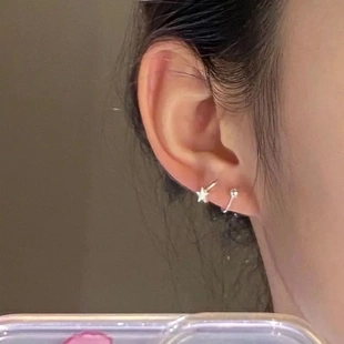 S环型星星耳钉女养耳洞睡觉不用摘简约个性时尚百搭耳饰