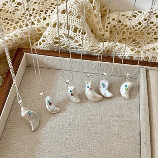 原创设计纯银天然淡水异形珍珠项链海豚宝宝锁骨链小众独特气质