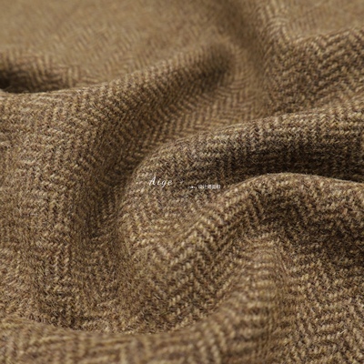 经典复古 棕色小人字纹羊毛毛呢毛料面料西装马甲裙子大衣布料DIY