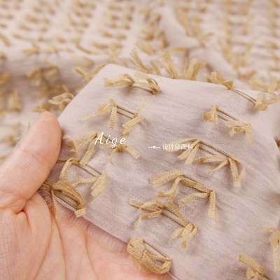 垂感亲肤 卡其色立体流苏提花天丝麻棉麻面料衬衫连衣裙套装布料