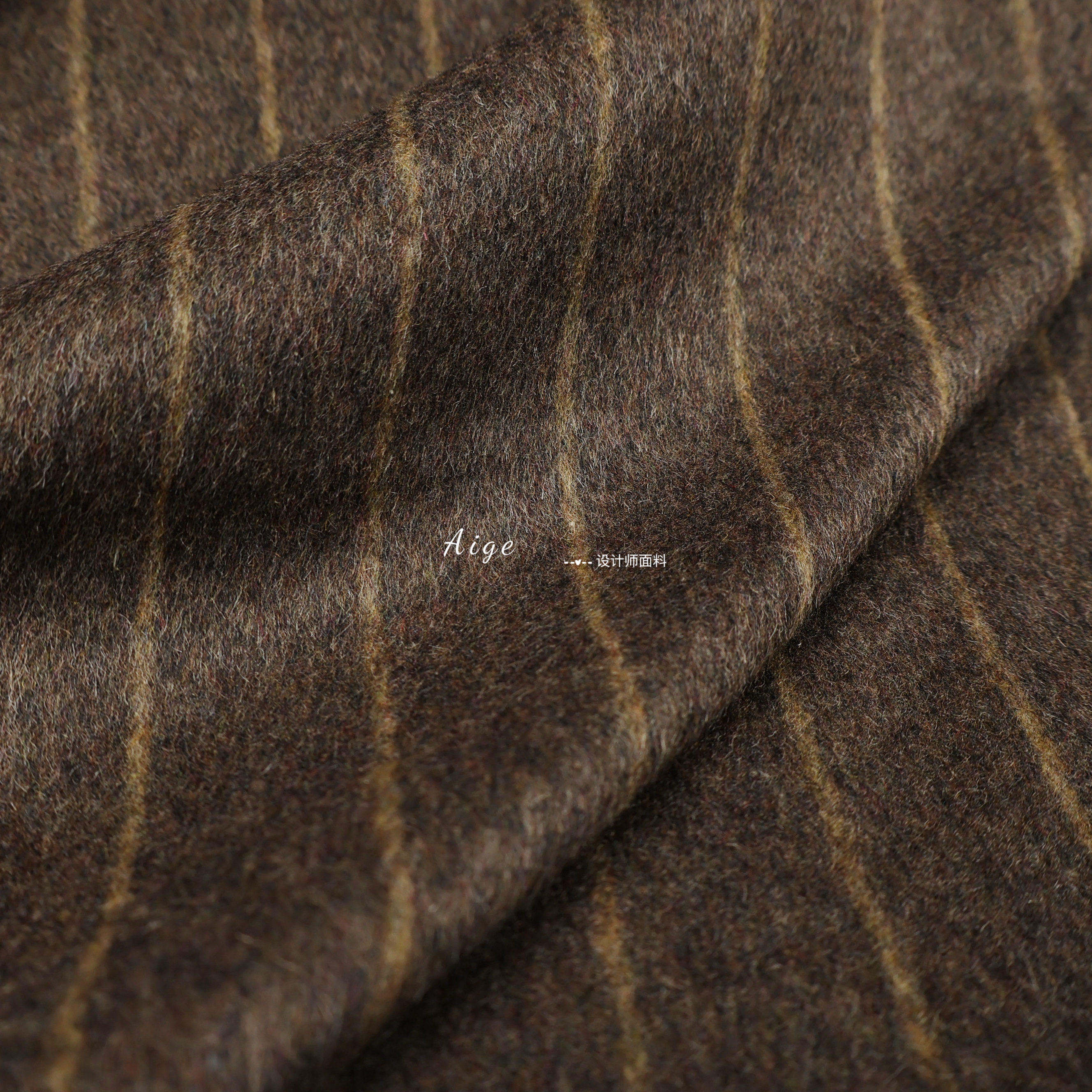 垂感细腻 棕褐色竖条纹顺毛羊毛毛料毛呢面料大衣西装裤半裙布料