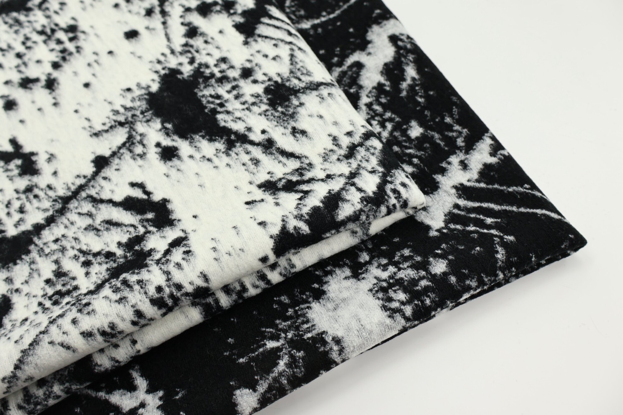 限量 黑白泼墨弹力亲肤针织羊毛毛料布料大衣外套设计师面料diy