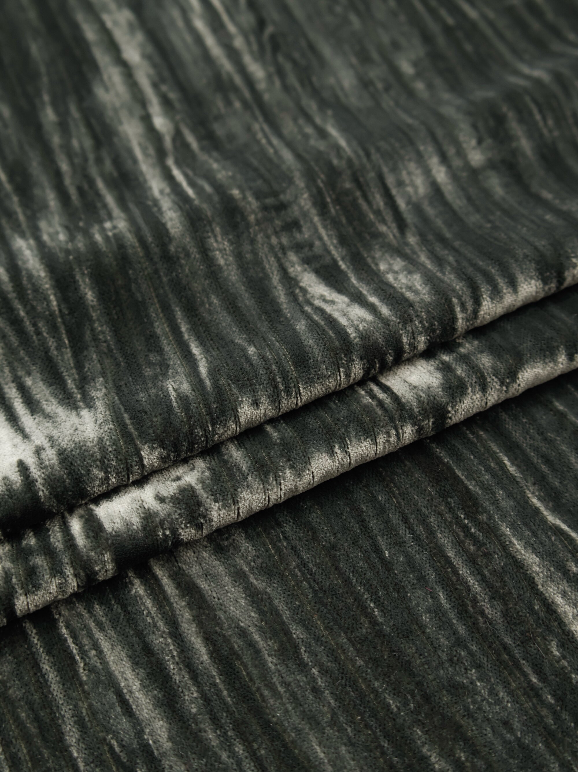 垂感 深灰绿竖条纹不规则肌理压皱百褶金丝绒天鹅绒服装布料面料