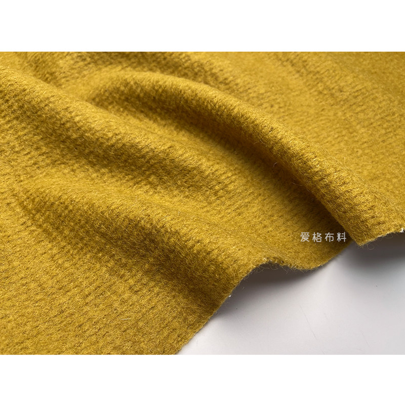 加厚蓬松感 秋香黄立体凹凸肌理微弹针织羊毛呢面料毛衣布料diy