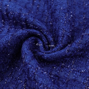 薄款精致 宝蓝色亮丝小香风编织粗花呢面料春秋连衣裙套装布料