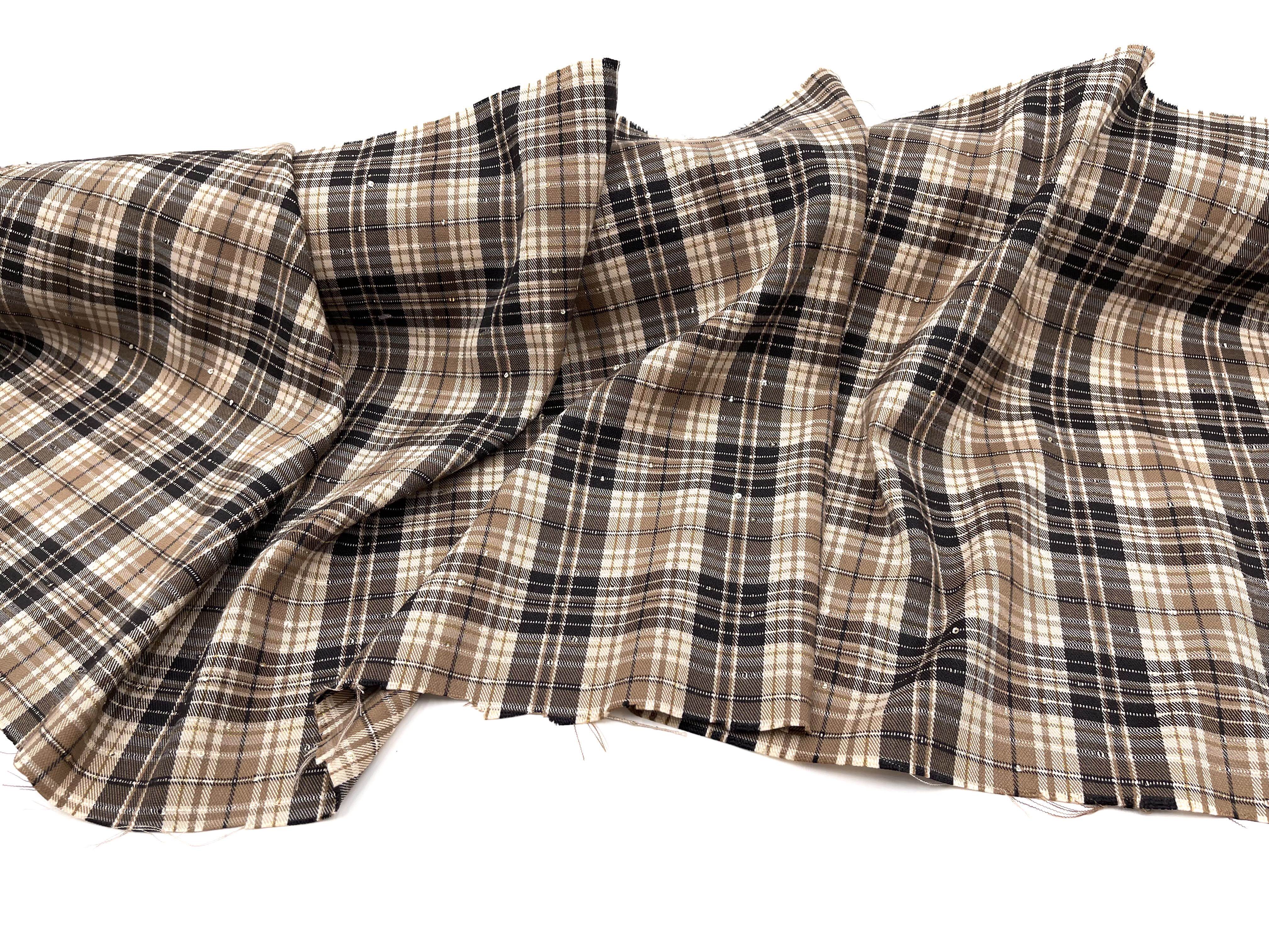 高品质垂坠微弹力 驼棕色系格纹亮片春秋套装连衣裙设计师布料diy