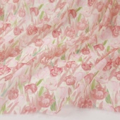 飘逸半透 粉色玫瑰印花暗纹提花天丝麻布料汉服旗袍连衣裙面料DIY