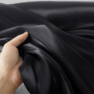 汉服马面布料 缎面料古装 光泽丝缎 纯黑色水晶丝绸珠光丝滑时装