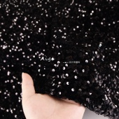 弹力光泽垂感 黑色立体刺绣亮片丝绒面料连衣裙礼服设计师布料DIY