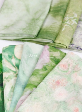 【春夏绿色系合集】扎染印花丝麻提花面料连衣裙汉服旗袍古装布料